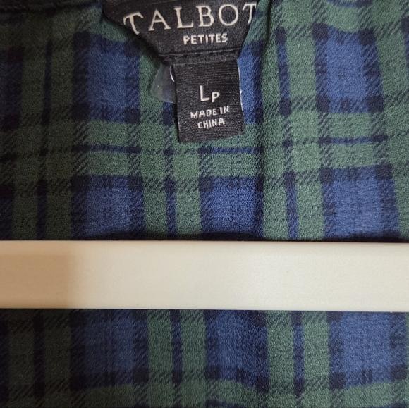 Talbots Green Navy Plaid Off Shoulder Blouse Large Petite - Picture 3 of 5